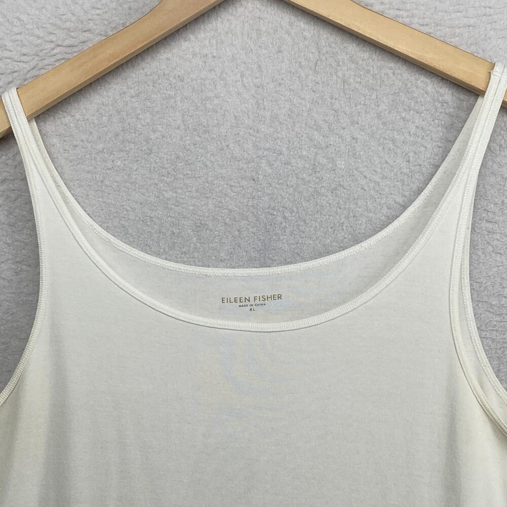 EILEEN FISHER Tank Top XL Ribbed Organic Cotton Jersey Cami Slim ScoopNeck White - Picture 2 of 11